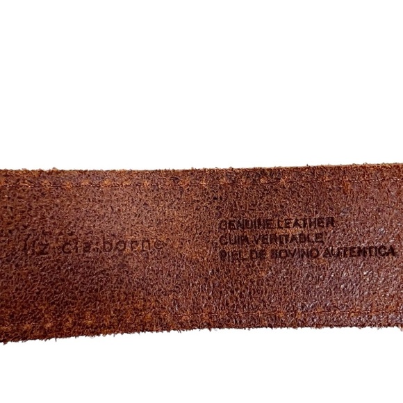 LIZ CLAIBORNE Brown Leather Belt With Brass/Gold tone hardware | - Picture 5 of 7